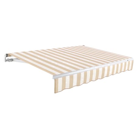 Awntech Maui Right Motorized Retractable Awning, 14' x 10', Linen/White Stripe