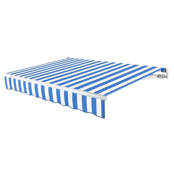 Awntech 8 Ft Maui Left Motorized Heavy Duty Patio Retractable Awning (96in x 9.25in x 78in), Bright Blue/White Stripe