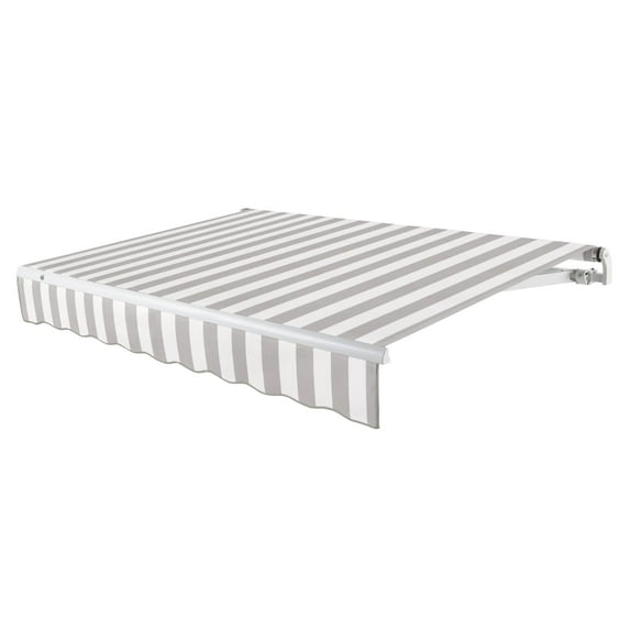 Awntech 14 Ft Maui Left Motorized Heavy Duty Patio Retractable Awning (168in x 9.25in x 120in), Gray/White Stripe