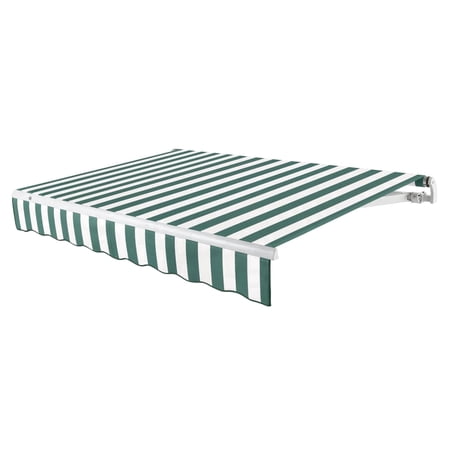 Awntech 16 Ft Maui Left Motorized Heavy Duty Patio Retractable Awning (192in x 9.25in x 120in), Forest/White Stripe