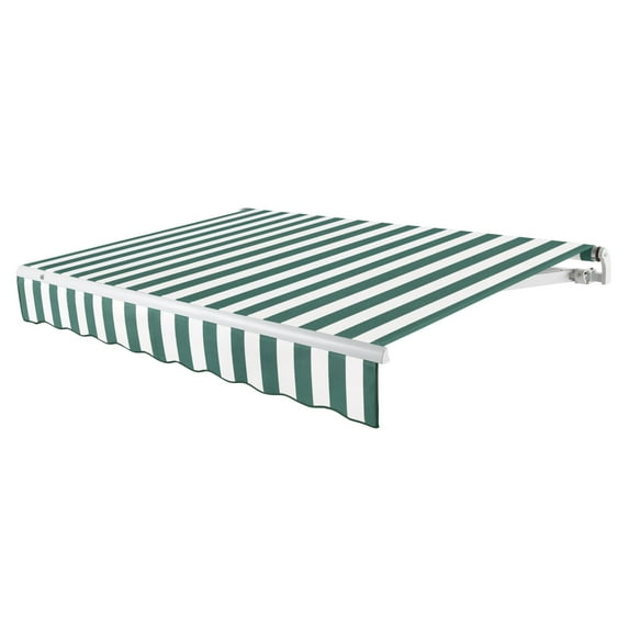 Awntech 16 Ft Maui Left Motorized Heavy Duty Patio Retractable Awning (192in x 9.25in x 120in), Forest/White Stripe