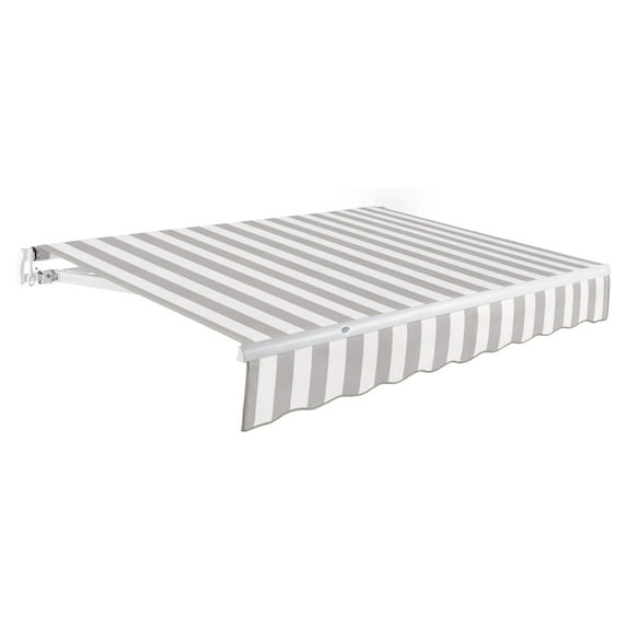 Awntech 14 Ft Maui Manual Heavy Duty Patio Retractable Awning (168in x 9.25in x 120in), Gray/White Stripe