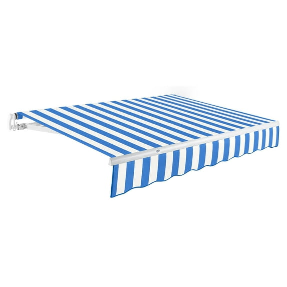 Awntech 18 Ft Maui Manual Heavy Duty Patio Retractable Awning (216in x 9.25in x 120in), Bright Blue/White Stripe