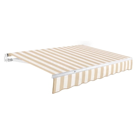 Awntech 18 Ft Maui Manual Heavy Duty Patio Retractable Awning (216in x 9.25in x 120in), Linen/White Stripe
