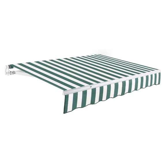 Awntech 18 Ft Maui Manual Heavy Duty Patio Retractable Awning (216in x 9.25in x 120in), Forest/White Stripe