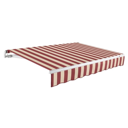 Awntech 20 Ft Maui Right Motorized Heavy Duty Patio Retractable Awning (240in x 9.25in x 120in), Burgundy/Tan Stripe