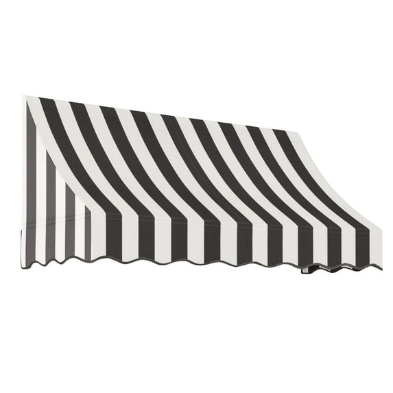 Awntech 6.38 Ft Nantucket Curved Slope Fixed Awning Canopy (76.5in x 31in x 24in), Black/White Stripe