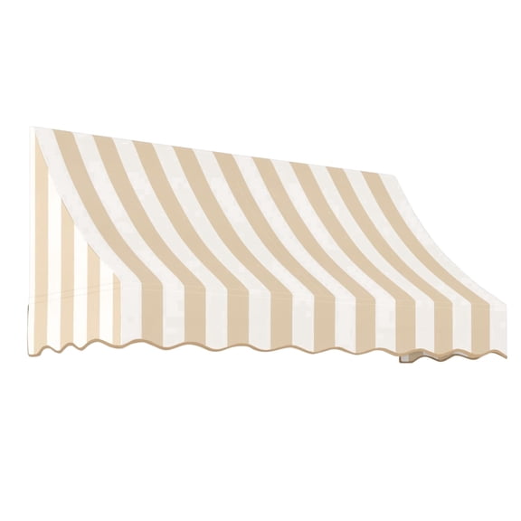 Awntech 6.38 Ft Nantucket Curved Slope Fixed Awning Canopy (76.5in x 31in x 24in), Linen/White Stripe