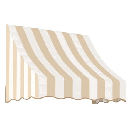 Awntech 4.38 Ft Nantucket Curved Slope Fixed Awning Canopy (52.5in x 31in x 24in), Linen/White Stripe