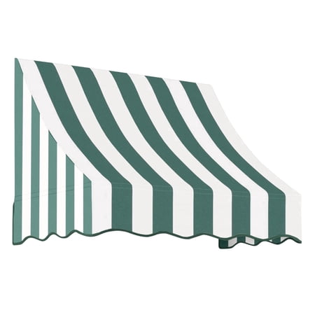 Awntech 4.38 Ft Nantucket Curved Slope Fixed Awning Canopy (52.5in x 31in x 24in), Forest/White Stripe