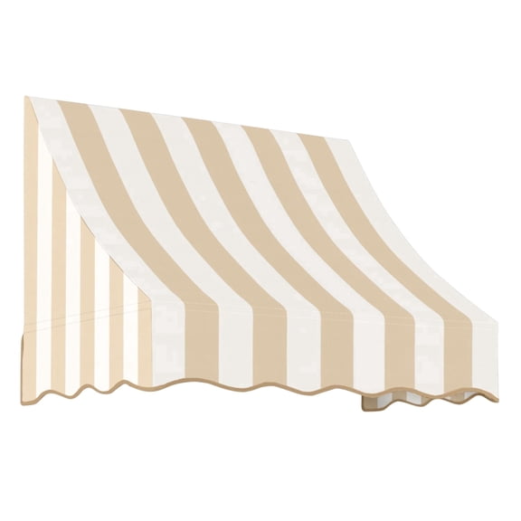 Awntech 3.38 Ft Nantucket Curved Slope Fixed Awning Canopy (40.5in x 31in x 24in), Linen/White Stripe