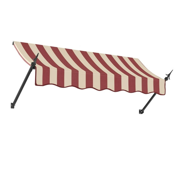 Awntech 6.38 Ft New Orleans Fixed Awning Canopy with Spear Arms (76.5in x 24in x 16in), Burgundy/Tan Stripe