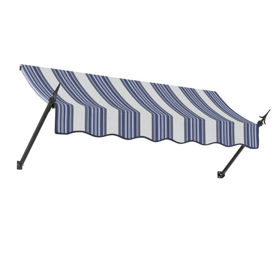 Awntech 6.38 Ft New Orleans Fixed Awning Canopy with Spear Arms (76.5in x 24in x 16in), Navy/Gray/White Multi