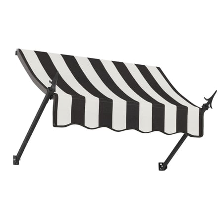 Awntech 3.38 Ft New Orleans Fixed Awning Canopy with Spear Arms (40.5in x 24in x 16in), Black/White Stripe