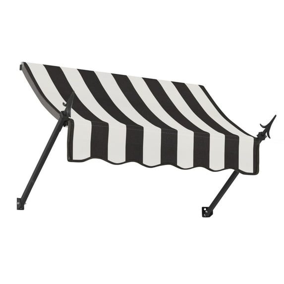 Awntech 4.38 Ft New Orleans Fixed Awning Canopy with Spear Arms (52.5in x 24in x 16in), Black/White Stripe