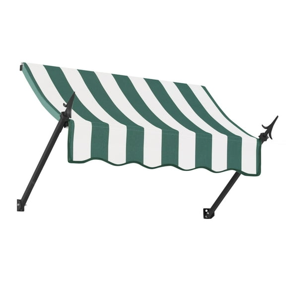 Awntech 4.38 Ft New Orleans Fixed Awning Canopy with Spear Arms (52.5in x 24in x 16in), Forest/White Stripe