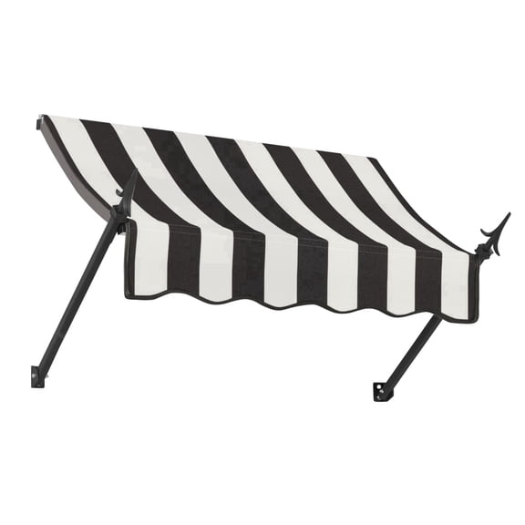 Awntech 4.38 Ft New Orleans Fixed Awning Canopy with Spear Arms (52.5in x 24in x 16in), Black/White Stripe