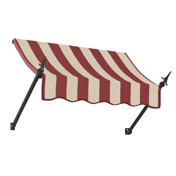 Awntech 4.38 Ft New Orleans Fixed Awning Canopy with Spear Arms (52.5in x 24in x 16in), Burgundy/Tan Stripe