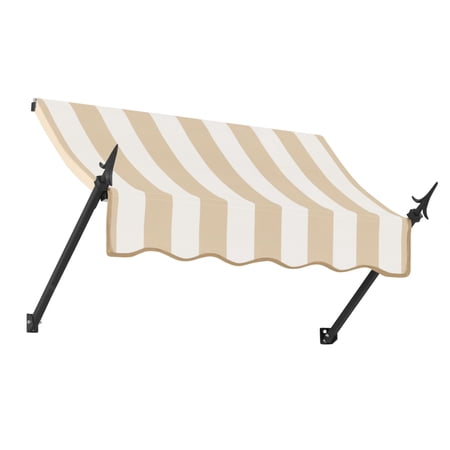 Awntech 3.38 Ft New Orleans Fixed Awning Canopy with Spear Arms (40.5in x 24in x 16in), Linen/White Stripe