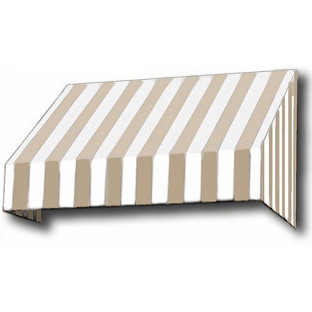 Awntech New Yorker Fixed Awning 64.5" x 31" x 24", Linen/White Stripe