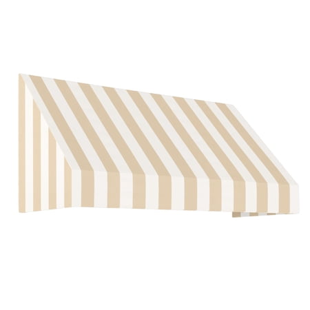 Awntech 8.38 Ft New Yorker Fixed Awning Canopy with Rigid Valance (100.5in x 16in x 30in), Linen/White Stripe