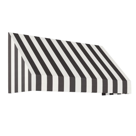 Awntech 6.38 Ft New Yorker Fixed Awning Canopy with Rigid Valance (76.5in x 16in x 30in), Black/White Stripe