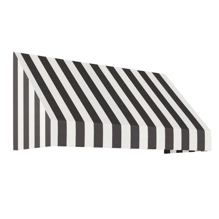 Awntech 5.38 Ft New Yorker Fixed Awning Canopy with Rigid Valance (64.5in x 16in x 30in), Black/White Stripe