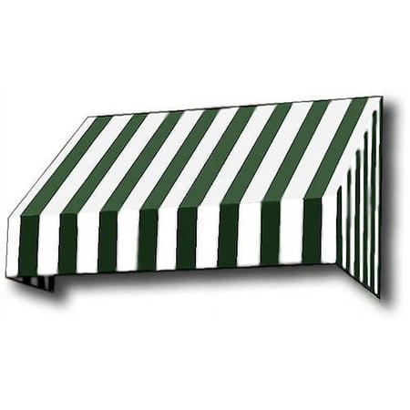 Awntech New Yorker Fixed Awning 64.5" x 31" x 24", Forest/White Stripe