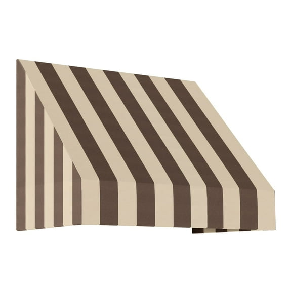 Awntech 3.38 Ft New Yorker Fixed Awning Canopy with Rigid Valance (40.5in x 31in x 24in), Brown/Tan Stripe