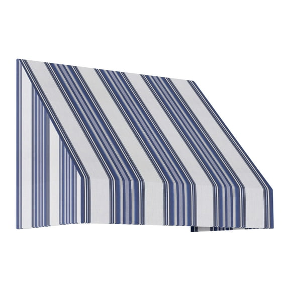 Awntech 3.38 Ft New Yorker Fixed Awning Canopy with Rigid Valance (40.5in x 18in x 36in), Navy/Gray/White Multi