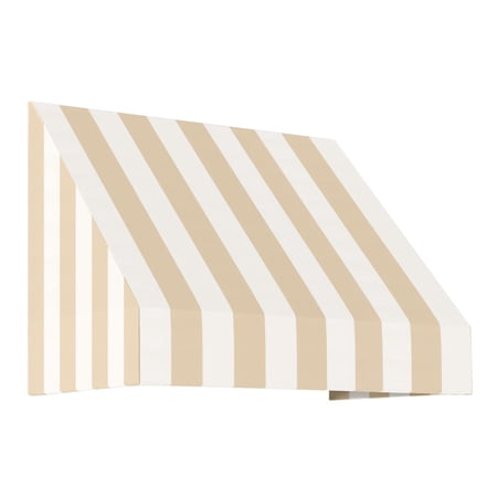Awntech 3.38 Ft New Yorker Fixed Awning Canopy with Rigid Valance (40.5in x 31in x 24in), Linen/White Stripe