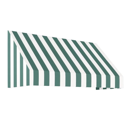 Awntech 5.38 Ft New Yorker Fixed Awning Canopy with Rigid Valance (64.5in x 16in x 30in), Forest/White Stripe