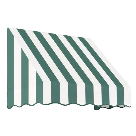 Awntech 3.38 Ft San Francisco Closed-Sided Fixed Awning Canopy (40.5in x 31in x 24in), Forest/White Stripe
