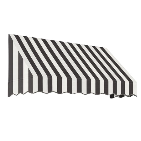 Awntech 8.38 Ft San Francisco Closed-Sided Fixed Awning Canopy (100.5in x 16in x 30in), Black/White Stripe