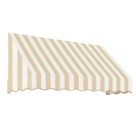 Awntech 6.38 Ft San Francisco Closed-Sided Fixed Awning Canopy (76.5in x 16in x 30in), Linen/White Stripe