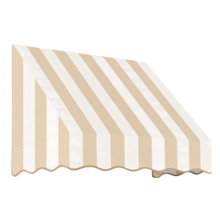 Awntech 3.38 Ft San Francisco Closed-Sided Fixed Awning Canopy (40.5in x 16in x 30in), Linen/White Stripe