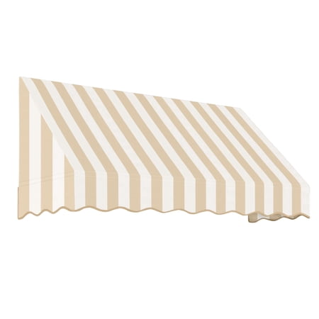 Awntech 5.38 Ft San Francisco Closed-Sided Fixed Awning Canopy (64.5in x 31in x 24in), Linen/White Stripe