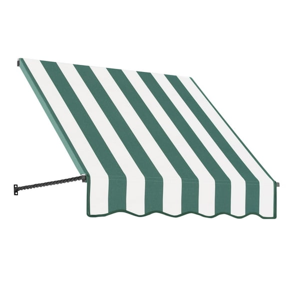 Awntech 4.38 Ft New Orleans Fixed Awning Canopy with Twisted Rope Arms (52.5in x 31in x 24in), Forest/White Stripe