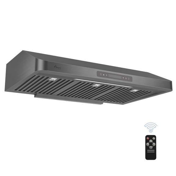 Awoco 36" Black Stainless Steel Under Cabinet 7" Range Hood with Gesture Control, 6” Round Top Vent