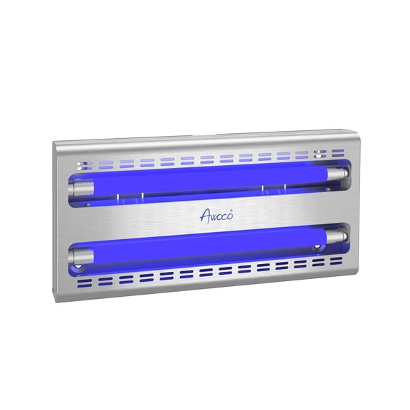 Awoco FT-2G30SS 12W LED Stainless Steel 100V-240V Wall Mount Sticky Fly Trap Lamp for Capturing Flies, Mosquitoes, Moths and Flying Insects, Perfect for home, restaurants, kitchens, warehouses