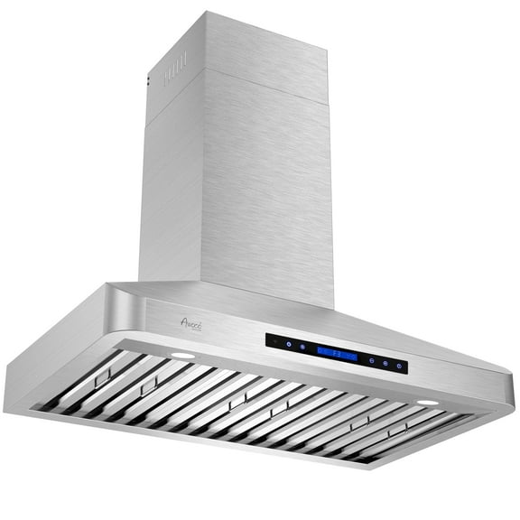 Awoco RH-WT Wall Mount 48-1/2"H Stainless Steel Range Hood 4 Speeds, 6” Round Top Vent 900CFM 2 LED Lights & Remote Control 36” Length