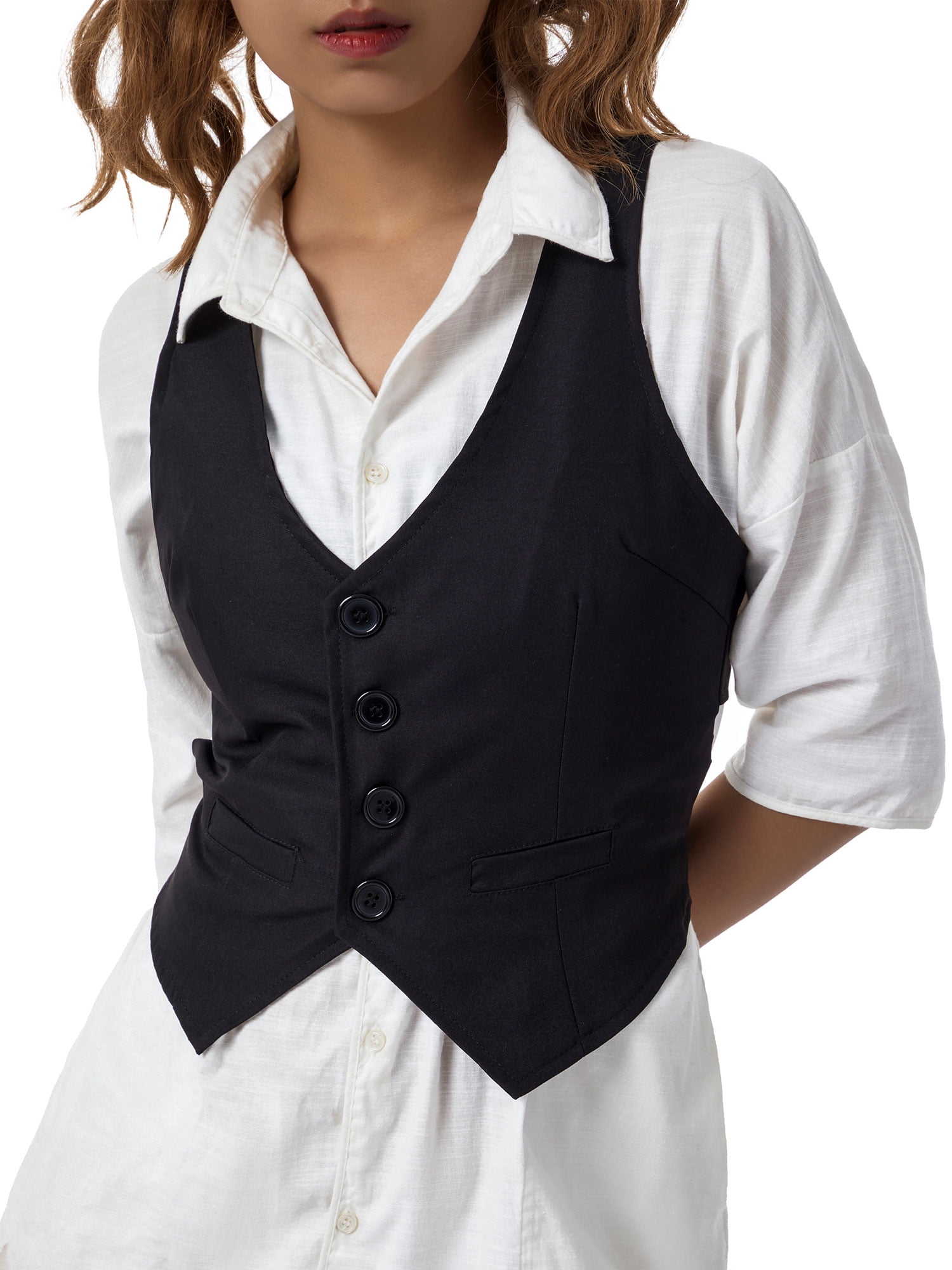 Awoscut Women Vintage Vest 90s Button Down Waistcoat Crop Blazer Vest  Streetwear