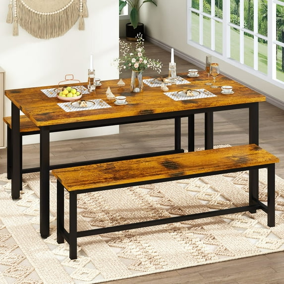 Awqm 3 Piece Modern Particleboard Space Saving Dining Table with Bench Rustic Brown