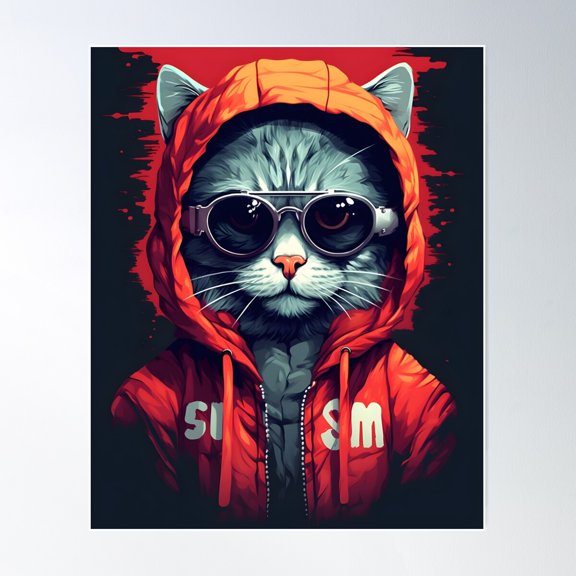 Awsome Cat Rapper Poster Wall Art, Modern Wall Decor For Living Room Bedroom, 8x12 UNFRAMED