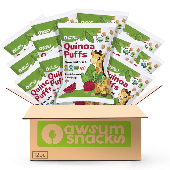 Awsum Snacks Organic Quinoa Puffs Beet & Spinach 1.5 oz bag