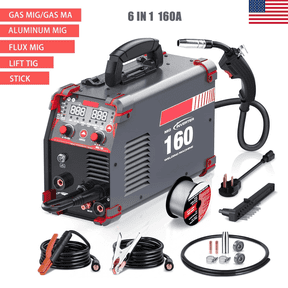 Awt Simplified Aluminum 160A MIG Welder,6 in 1 Gas MIG/Gasless Flux Core MIG/Stick/Lift TIG/Aluminum MIG Welding Machine, 110/220V Dual Voltage,Multi-Process Welding Machine