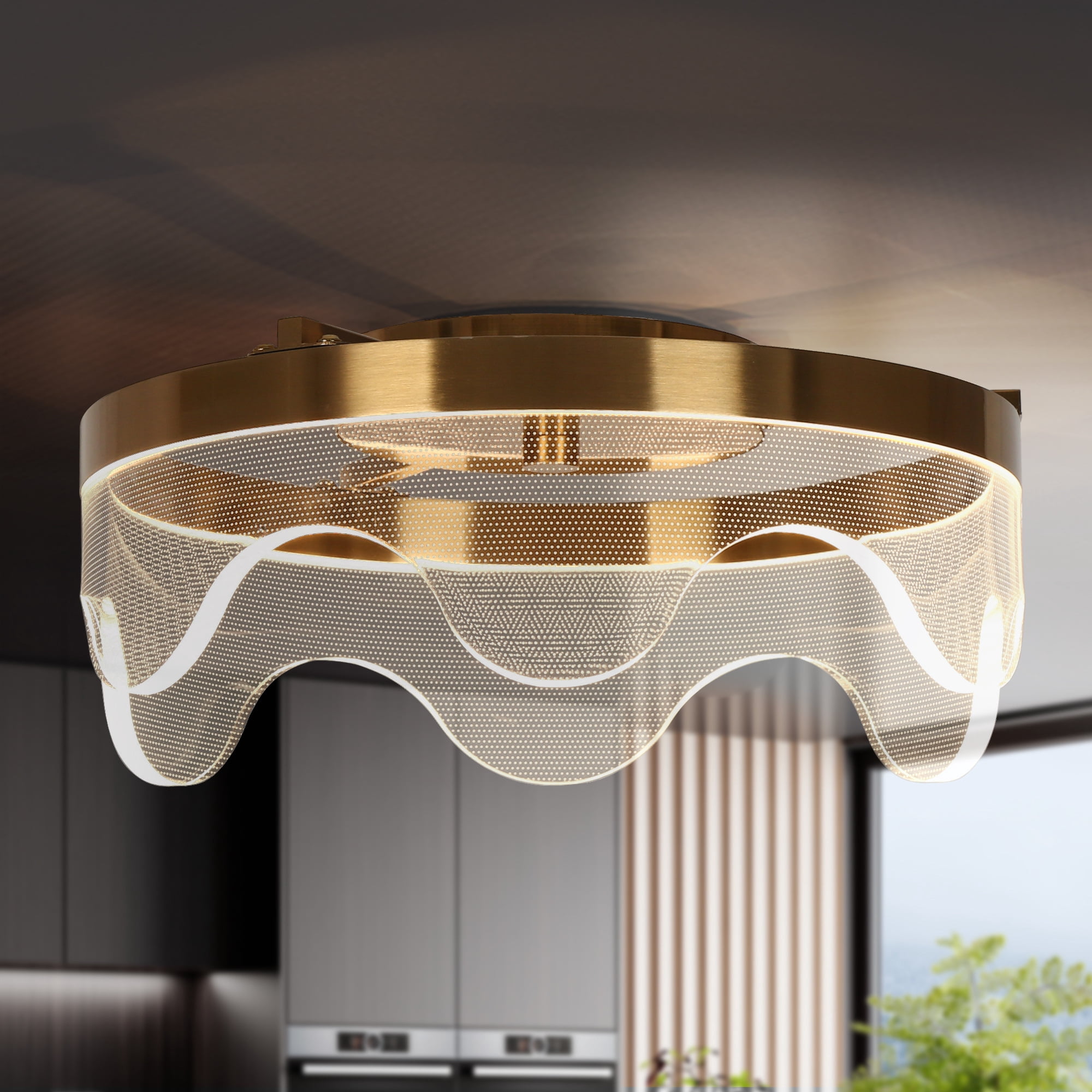 Awtisfin 13-in Polished Gold Indoor 1 -Light LED Flush Mount Light with Clear Glass Acrylic Shade