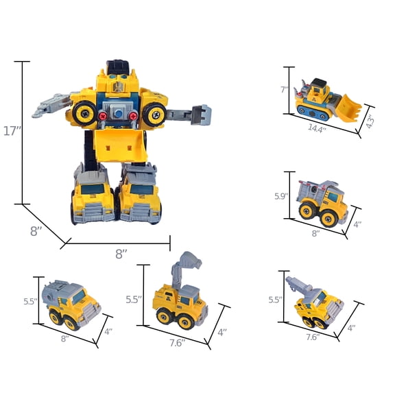 Awulo Five-in-one Take Apart Assembly Truck Toys Set Engineering Robot Vehicles Toy