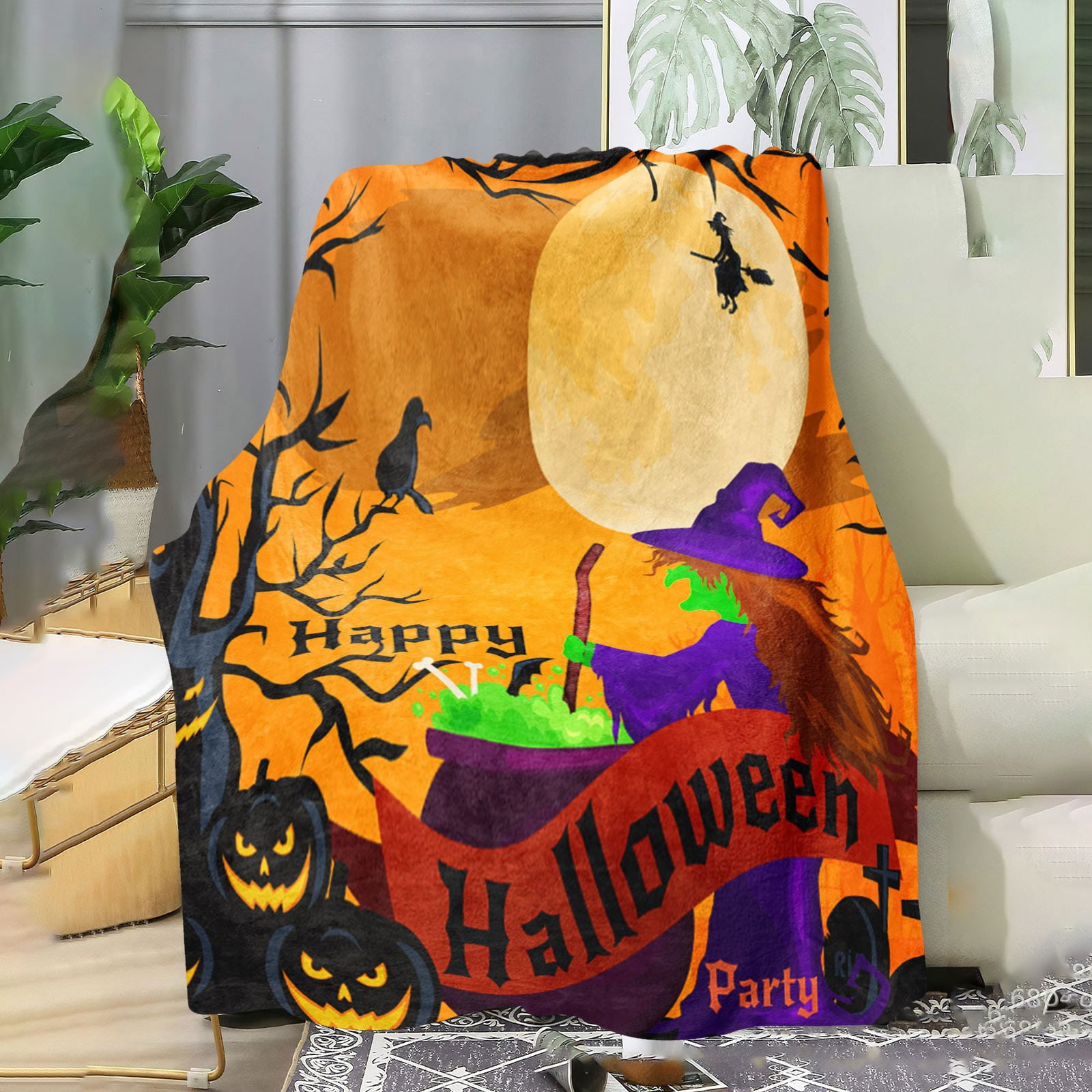 Awuniuwa Blankets King Size Halloween Blanket Fleece Blanket Milk