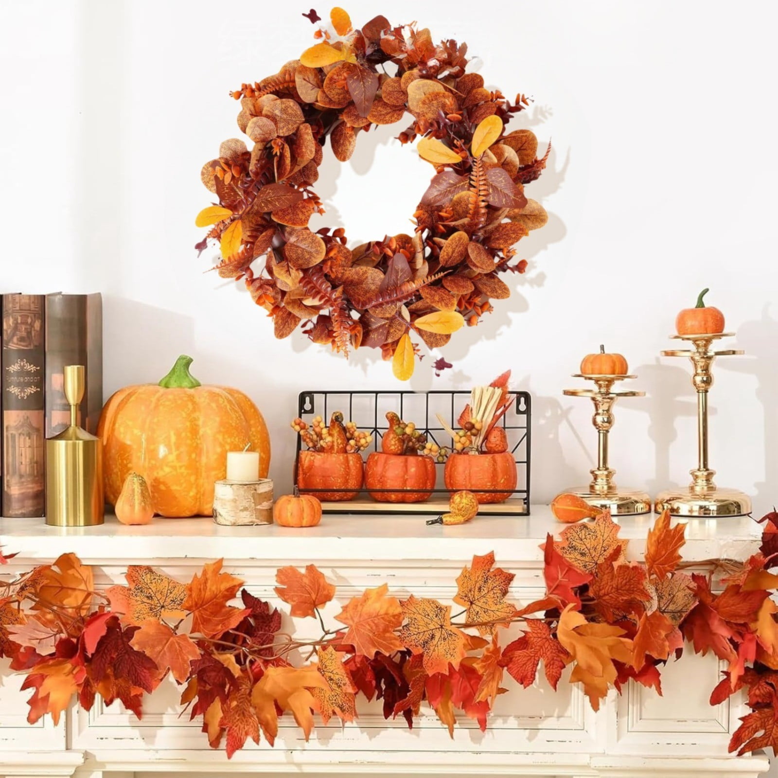 Awuniuwa Clearance Fall Garland 18" Fall Wreaths For Front Door